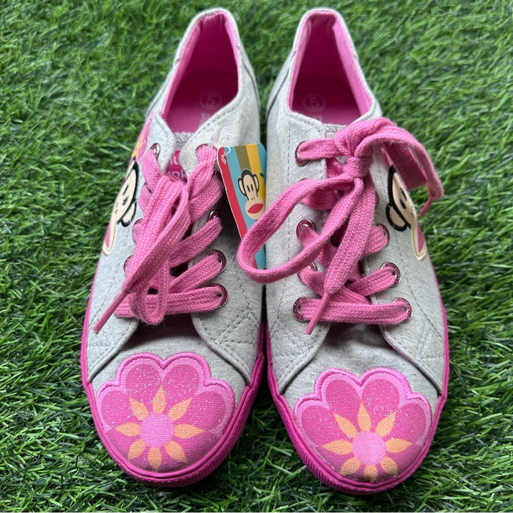 NWT Paul Frank Girls Bling Flower Monkey Pink Gray 5 Youth Sneakers